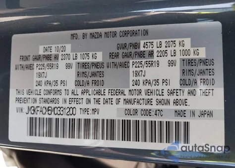 2021 Mazda Cx-5 Carbon Edition z USA, uszkodzony, nr VIN JM3KFACM5M0331200